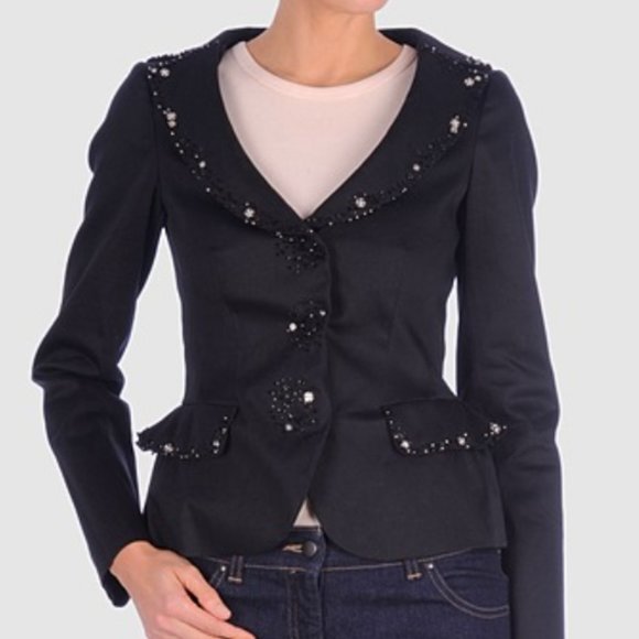 MOSCHINO CHEAP AND CHIC Black Fitted Studded Peplum Blazer - Picture 1 of 16